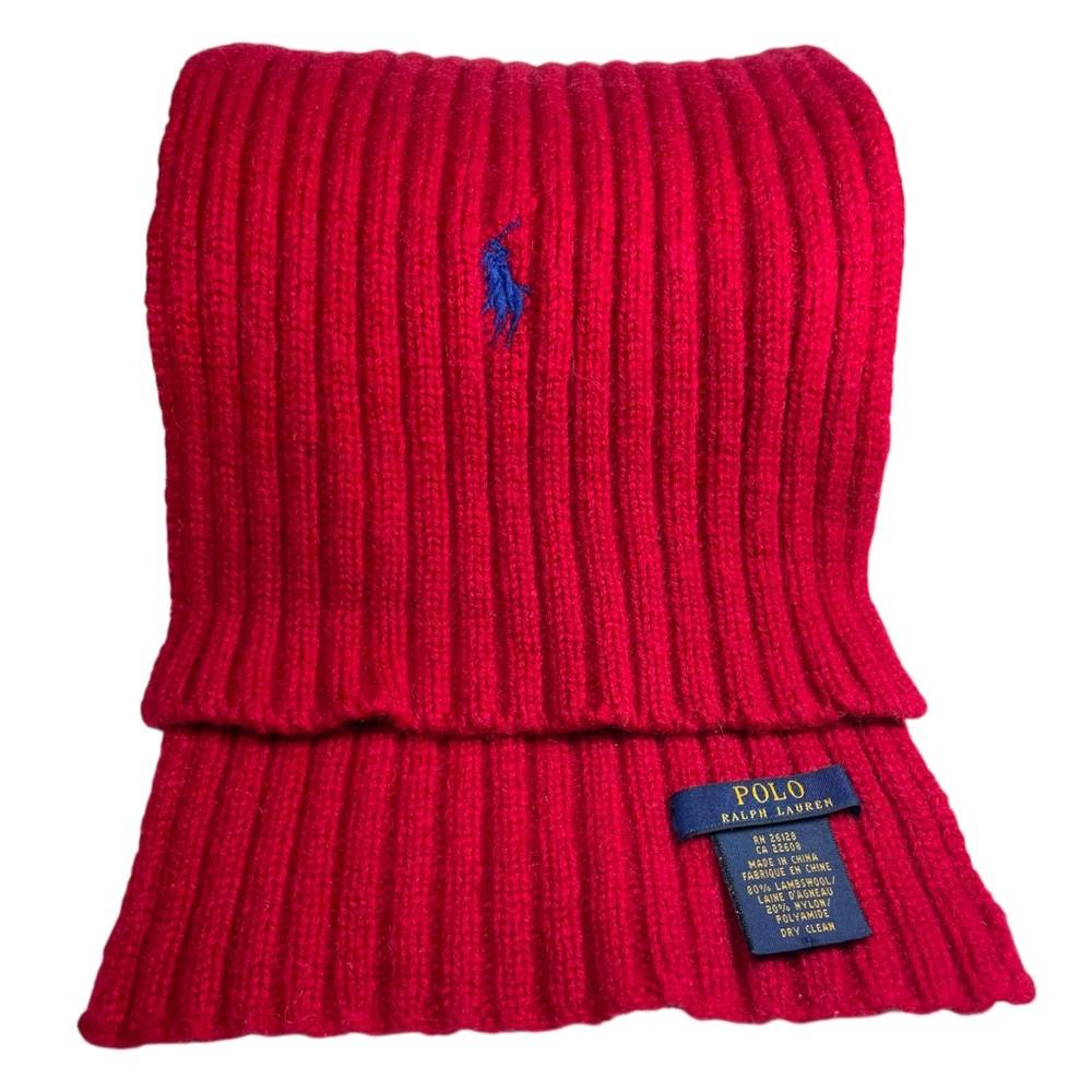 Polo Ralph Lauren Classic Red Lambswool blend Knit Scarf with embroidered logo